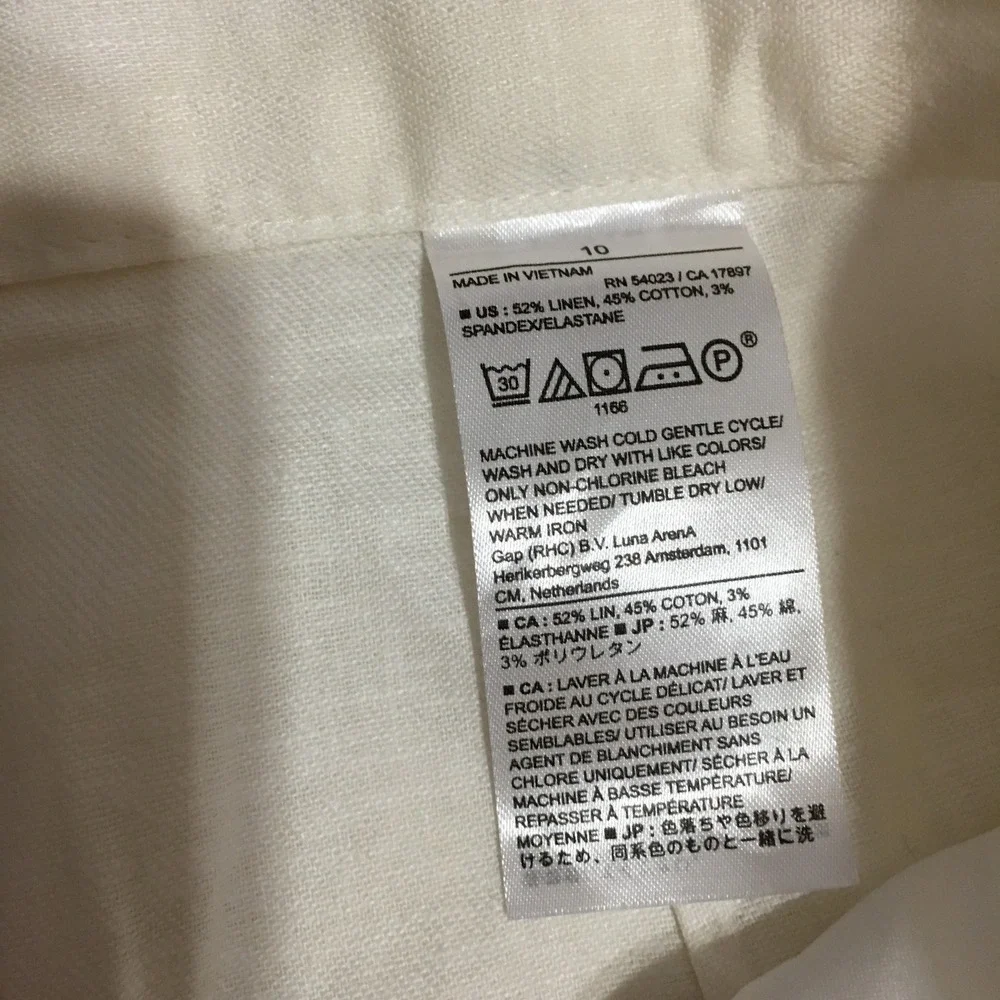 Banana Republic Wide Leg Pants Women Size 10 White Linen Blend Pleated Trousers